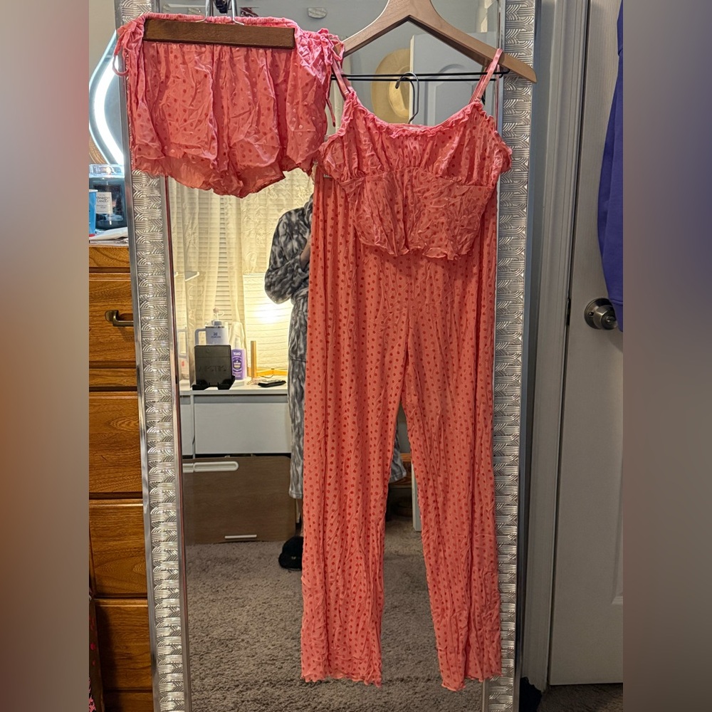 Forever 21 Pink See-Threw Polka Dot Pajama Set (3 pieces)